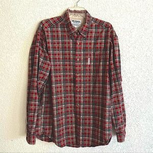 Columbia Red Plaid Button 100% Cotton Button Down Shirt